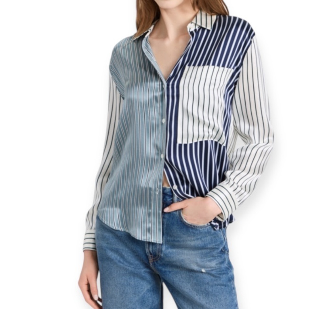 Rails 100% Silk Spencer Shirt Kent Multi Stripe Button Blue White Corpcore M